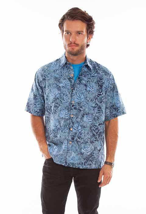 Scully Leather Farthest Point Blue Batik Leaves Shirt - Scully Leather - Flyclothing LLC