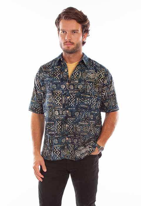 Scully Leather Farthest Point Navy Batik Tribal Pattern Shirt - Scully Leather - Flyclothing LLC