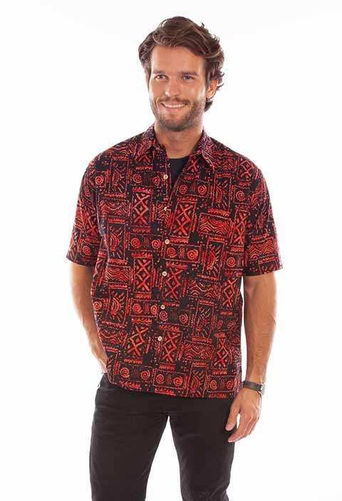Scully Leather Farthest Point Red Batik Tribal Pattern Shirt - Scully Leather - Flyclothing LLC