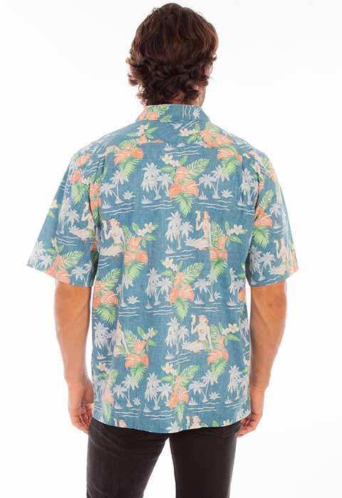 Scully Leather Farthest Point Blue Hawaiian Coconut Girl & Flowers - Scully Leather - Flyclothing LLC