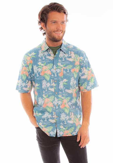 Scully Leather Farthest Point Blue Hawaiian Coconut Girl & Flowers - Scully Leather - Flyclothing LLC