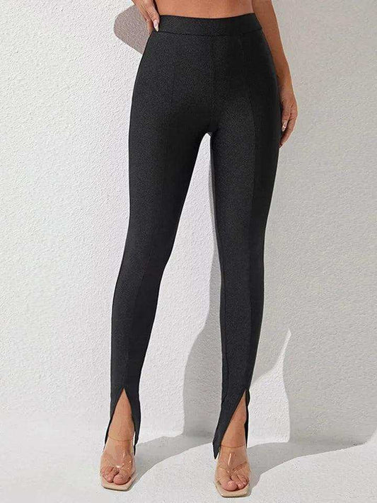 High Waist Slit Skinny Pants - Trendsi - Flyclothing LLC