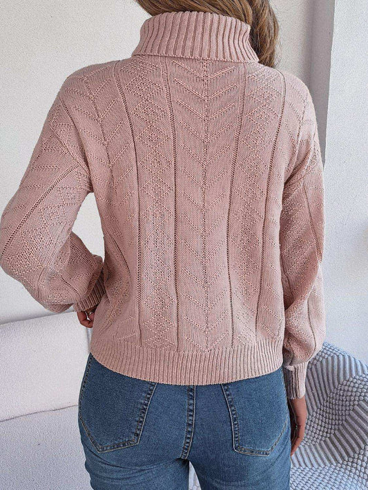 Cable-Knit Turtleneck Sweater - Trendsi - Flyclothing LLC