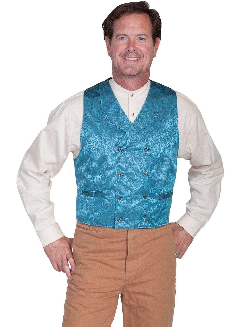 Scully AQUA FLORAL SILK DOUBLE BREASTED VEST - Scully Leather - Flyclothing LLC