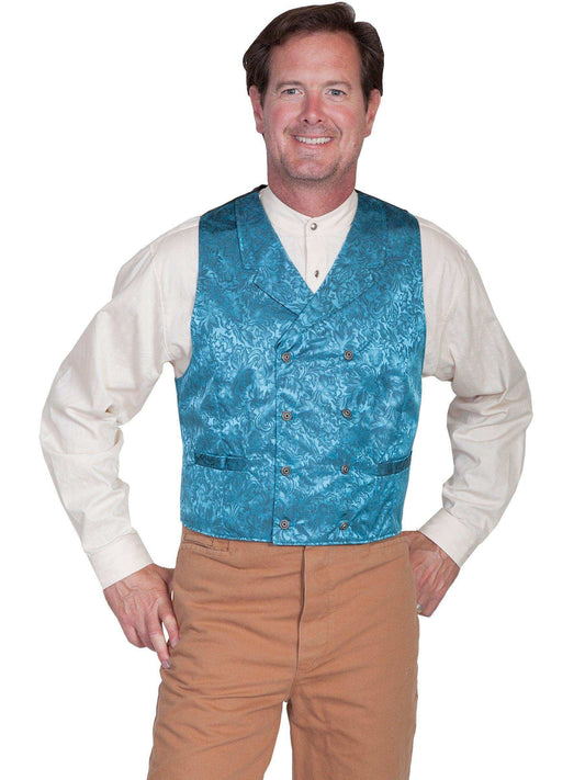 Scully AQUA FLORAL SILK DOUBLE BREASTED VEST - Scully Leather - Flyclothing LLC