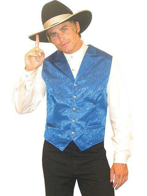 Scully Leather Blue Silk Flor Single Breasted Mens Vest - Scully Leather - Flyclothing LLC