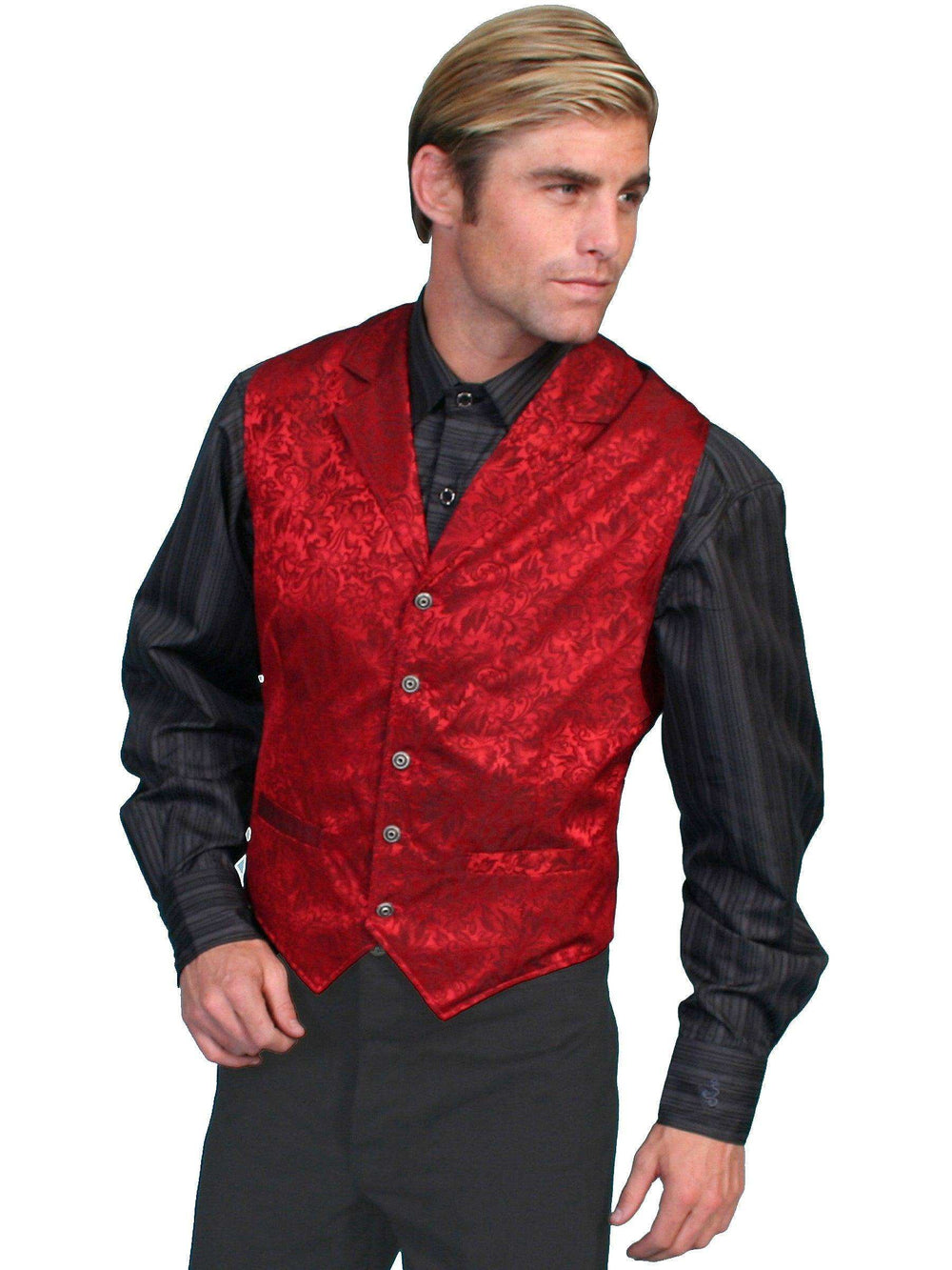 Scully RED SILK FLORAL SINGLE BREASTED VEST - Scully Leather - Flyclothing LLC