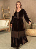 Plus Size V-Neck Balloon Sleeve Maxi Dress - Trendsi - Flyclothing LLC