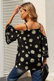 Printed Cold-Shoulder Three-Quarter Flare Sleeve Blouse - Trendsi - Flyclothing LLC