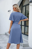 Tie Waist Flutter Sleeve Surplice Dress - Trendsi - Flyclothing LLC