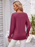 Smocked V-Neck Long Sleeve Blouse - Trendsi - Flyclothing LLC