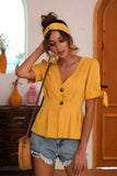 Buttoned V-Neck Short Sleeve Blouse - Trendsi - Flyclothing LLC
