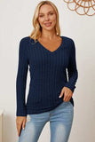 Basic Bae Full Size Ribbed V-Neck Long Sleeve T-Shirt - Trendsi - Flyclothing LLC