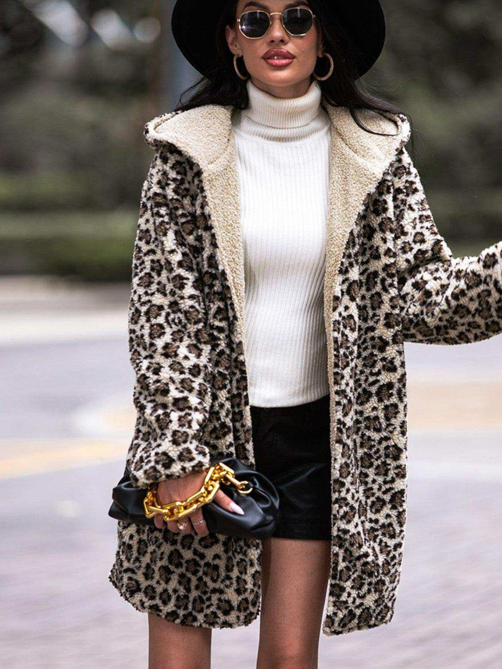 Leopard Hooded Coat with Pockets - Trendsi - Flyclothing LLC