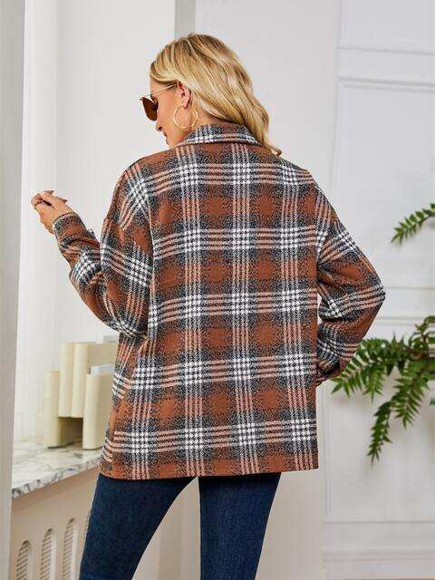 Plaid Collared Shirt Jacket - Trendsi - Flyclothing LLC