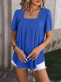 Ruched Square Neck Short Sleeve Blouse - Trendsi - Flyclothing LLC