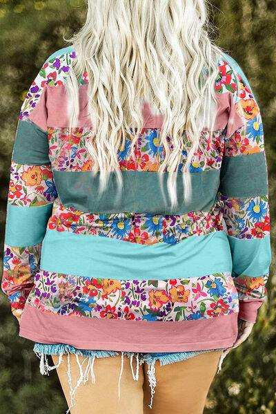 Plus Size Striped Slit Long Sleeve T-Shirt - Trendsi - Flyclothing LLC