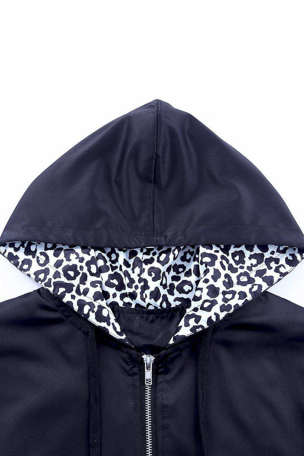 Leopard Color Block Zip-Up Hooded Jacket - Trendsi - Flyclothing LLC