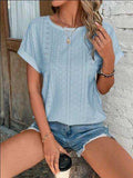 Eyelet Round Neck Short Sleeve T-Shirt - Trendsi - Flyclothing LLC
