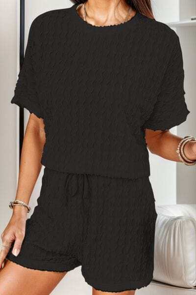 Round Neck Short Sleeve T-Shirt and Shorts Set - Trendsi - Flyclothing LLC