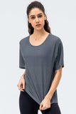 Round Neck Short Sleeve Active Tee - Trendsi - Flyclothing LLC