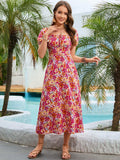Floral Square Neck Short Sleeve Midi Dress - Trendsi - Flyclothing LLC