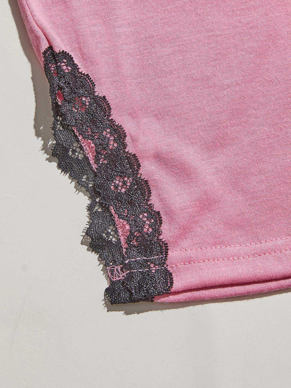 V-Neck Lace Trim Slit Cami and Pants Pajama Set - Trendsi - Flyclothing LLC