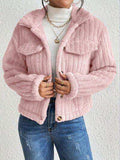 Fuzzy Button Up Collared Neck Jacket - Trendsi - Flyclothing LLC
