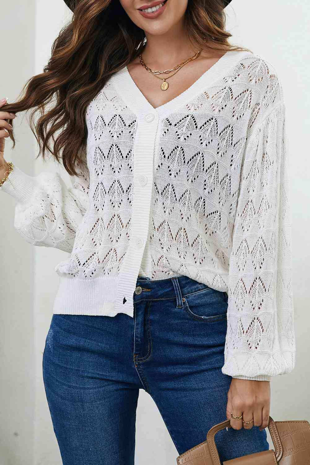 Openwork V-Neck Cardigan - Trendsi - Flyclothing LLC