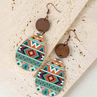 Geometric Wooden Teardrop Earrings - Trendsi - Flyclothing LLC