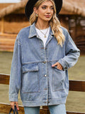 Dropped Shoulder Denim Jacket with Pockets - Trendsi - Flyclothing LLC