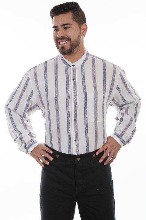 Scully IVORY DOBBY STRIPE BUTTON FRONT - Scully Leather - Flyclothing LLC