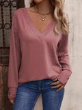 V-Neck Long Sleeve Top - Trendsi - Flyclothing LLC