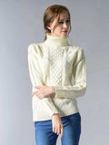 Cable-Knit Turtleneck Pullover Sweater - Trendsi - Flyclothing LLC