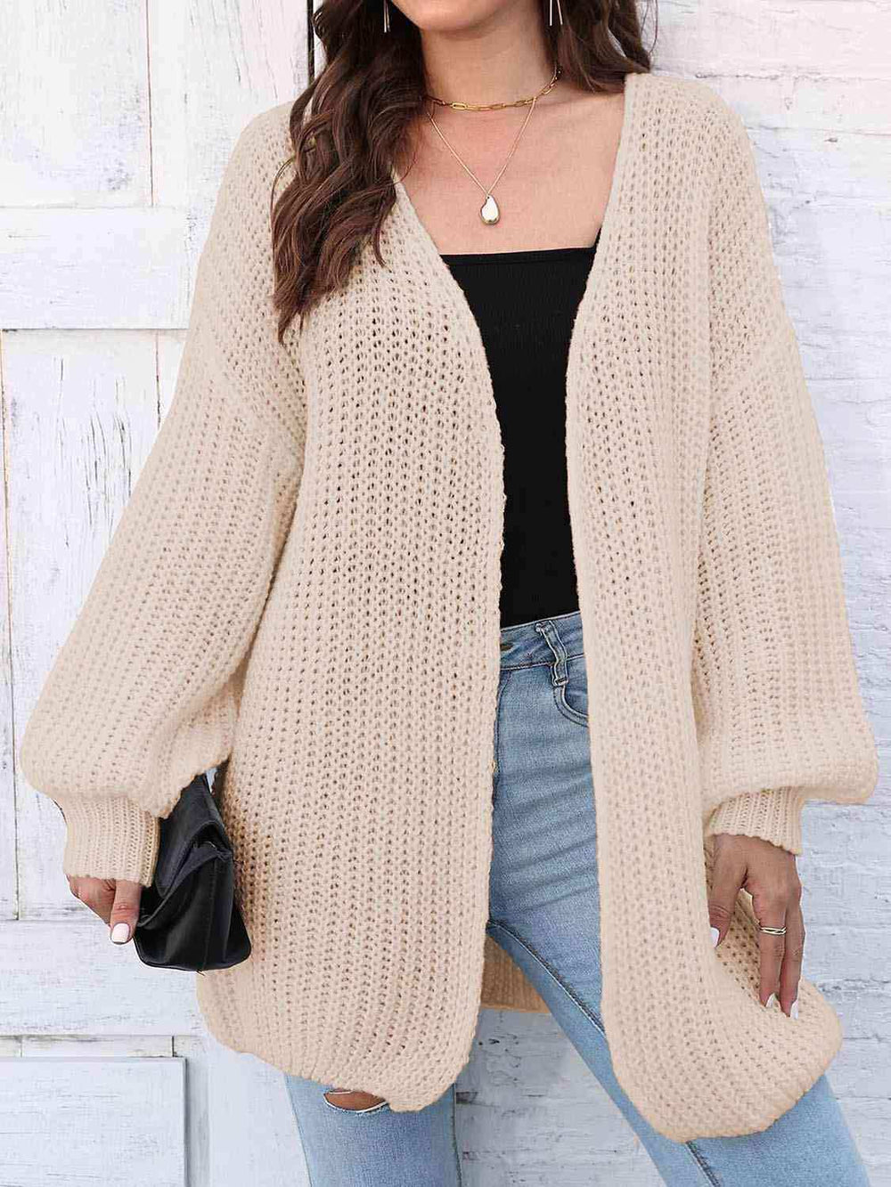 Open Front Dropped Shoulder Longline Cardigan - Trendsi - Flyclothing LLC