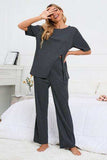 Slit Round Neck Top and Pants Lounge Set - Trendsi - Flyclothing LLC