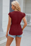 Eyelet Notched Cap Sleeve Blouse - Trendsi - Flyclothing LLC