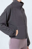 Drawstring Zip Up Dropped Shoulder Active Outerwear - Trendsi - Flyclothing LLC