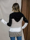 Eyelet Color Block Hooded Sweater - Trendsi - Flyclothing LLC