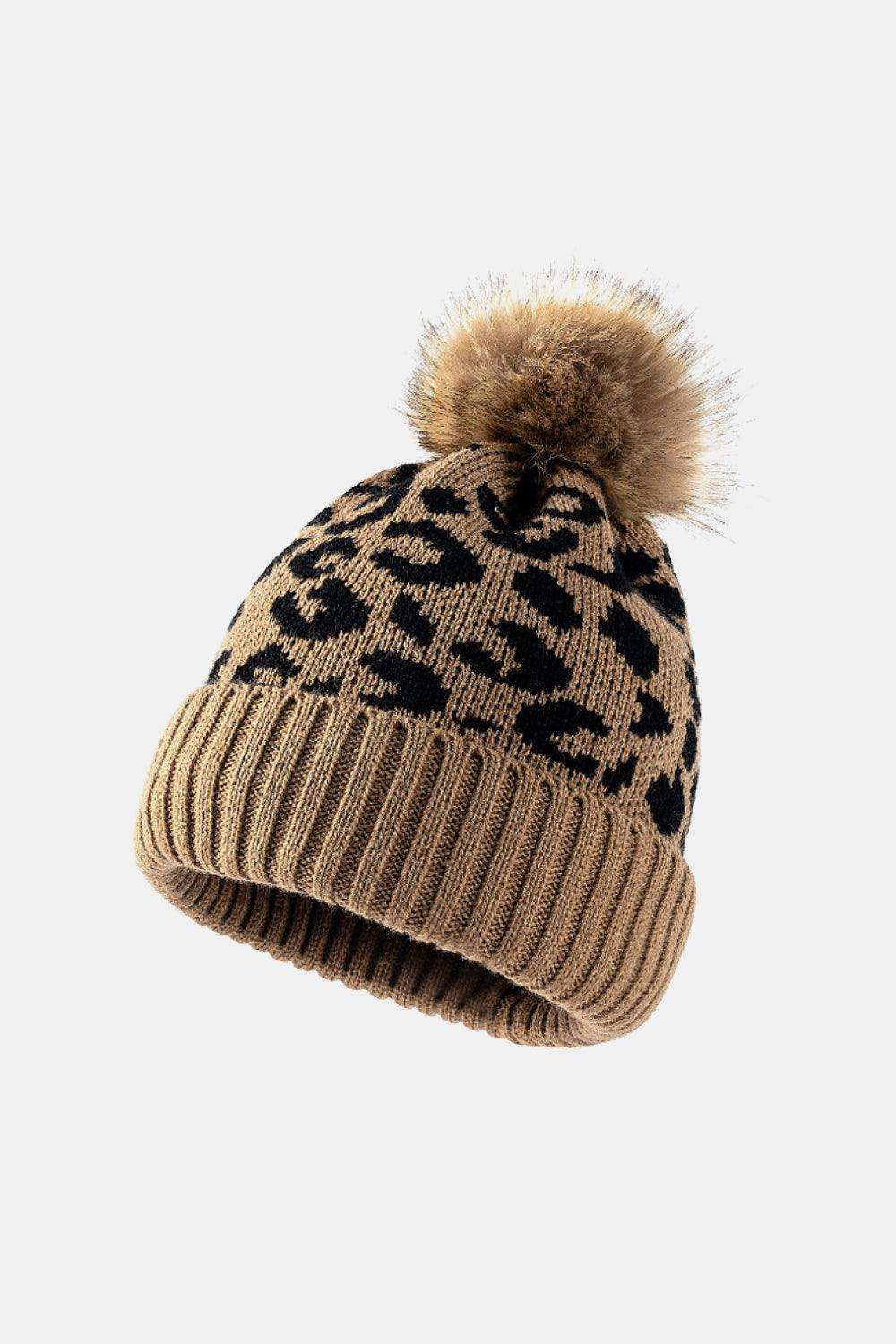 Leopard Pom-Pom Cuffed Beanie - Trendsi - Flyclothing LLC