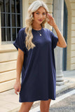 Round Neck Rolled Short Sleeve Tee Dress - Trendsi - Flyclothing LLC