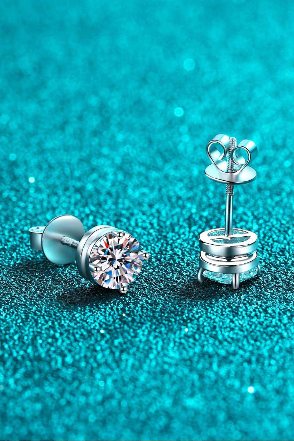 2 Carat Moissanite Rhodium-Plated Stud Earrings - Trendsi - Flyclothing LLC