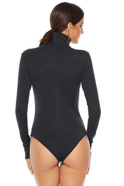 Ribbed Turtleneck Long Sleeve Bodysuit - Trendsi - Flyclothing LLC