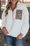 Half Zip Leopard Contrast Long Sleeve Sweatshirt - Trendsi - Flyclothing LLC