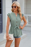 Eyelet Notched Cap Sleeve Blouse - Trendsi - Flyclothing LLC