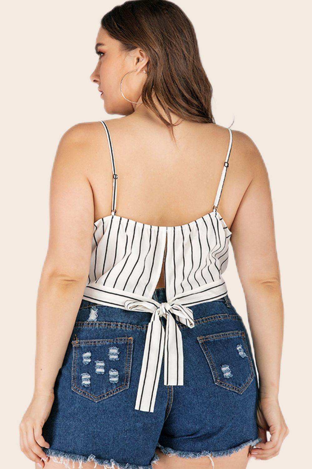 Plus Size Striped Tie-Back Cropped Cami - Trendsi - Flyclothing LLC