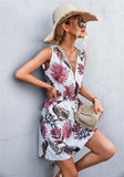Printed Zip Detail Belted Sleeveless Dress - Trendsi - Flyclothing LLC