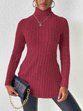 Ribbed Turtleneck Long Sleeve Slit T-Shirt - Trendsi - Flyclothing LLC