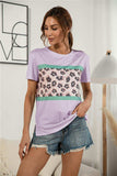 Leopard Color Block Side Slit Tee - Trendsi - Flyclothing LLC