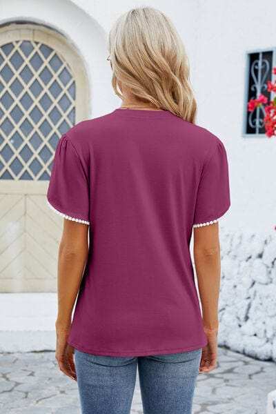 Round Neck Petal Sleeve T-Shirt - Trendsi - Flyclothing LLC